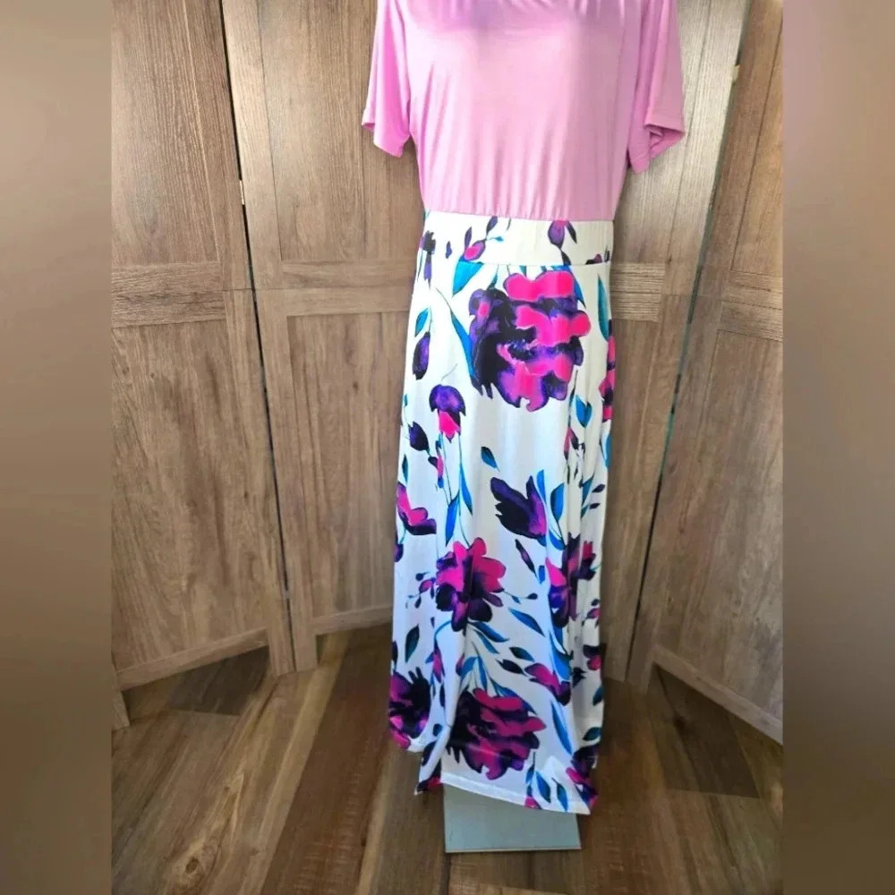Women maxi pink flowers dress 3XL - Picture 2 of 12